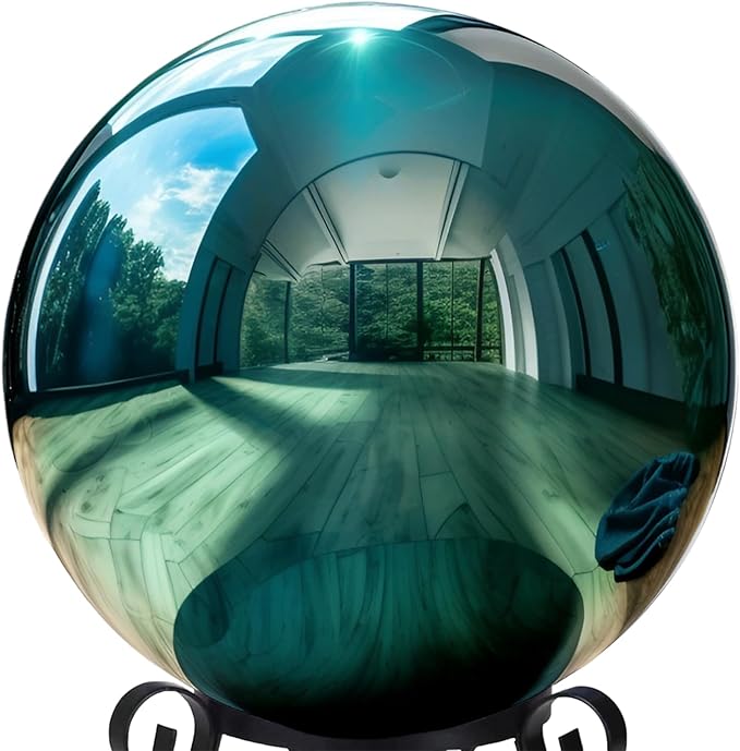 10 Inch Stainless Steel Gazing Globe,v2croft Hollow Ball Mirrored Surface Polished Shiny Sphere,Garden Stainless Steel Gazing Ball for Outdoor Lawn Pond Yard Ornament(Light Blue)