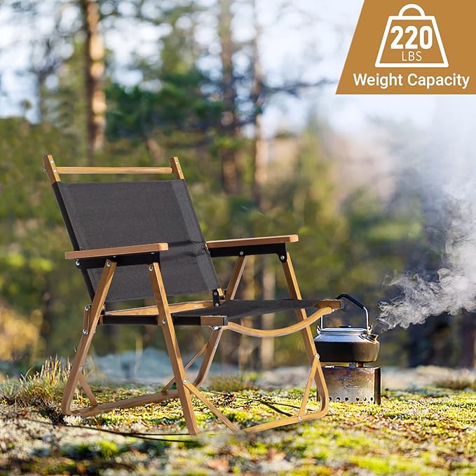 Outvita Portable Folding Camping Chair, Ultralight Low Beach Chair, Durable Aluminum Frame Armchairs for Hiking Concert Fishing Picnic, Supports 221Lbs