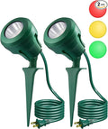 EDISHINE LED Outdoor Spotlights, 120V 4.8W Plug in Spot Light with 3 Lenses (Red Green Yellow), 180° Rotatable, 5000K, Waterproof Landscape Lighting for Flag Tree Garden, 2 Pack