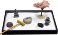 Nature's Mark Mini Zen Garden Kit for Desk with Rake, White Sand, Buddha, Lantern, Black Rectangle Base, River Rocks and Mini Blossom Tree (8Lx5W C)