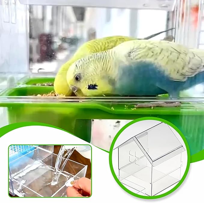 Ziveseller/Sowhathow Pull-Out External Parrot Feeder, Parrot Feeder Parakeet House Bird Bath Transparent Dish Water, Hanging Wild Bird Seed with Squirrel Proof Tray (White*2)