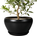 Ceramic Pot for Plants Large - 13 Inch Plant Pot Indoor with Drainage Hole and Saucer Round Planter Decorative Planter Outdoor Flower Pot for House Decor Balcony Black