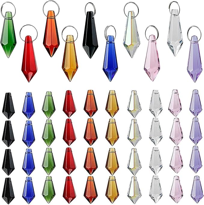 HDCRYSTALGIFTS 50pcs 38mm Crystal Icicle Pendant Chandelier Prisms Drops Lamp Candle Holders Curtain DIY Parts(Multi-Color)