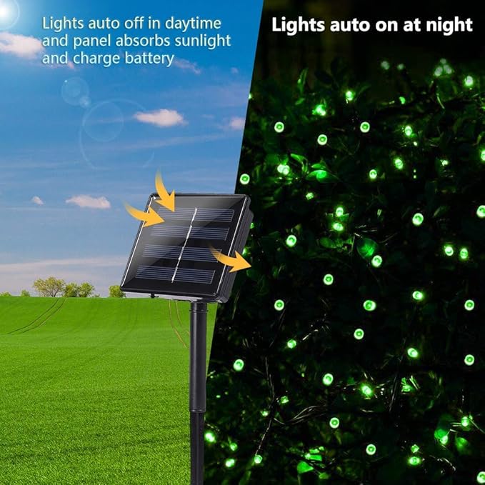 Toodour Solar Christmas Lights, 2 Packs Total 144ft 400 LED 8 Modes Solar String Lights, Waterproof Solar Outdoor Christmas Lights for Garden, Patio, Fence, Balcony, Christmas Tree Decor - Green
