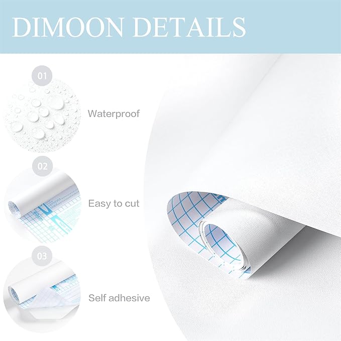 Dimoon 236''x17.7'' White Thicken Peel and Stick Wallpaper Contact Paper Modern Self Adhesive Wall Paper Removable Renter Friendly Textured Solid Color Vinyl Roll (236''x17.7'',White Thicken)