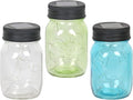 Exhart Solar Mason Jars, Set of 3 Glass Outdoor Garden Lanterns with Lids, 12 LED Firefly Lights, Lawn and Yard Decorations, 3.5 x 5.5 Inch