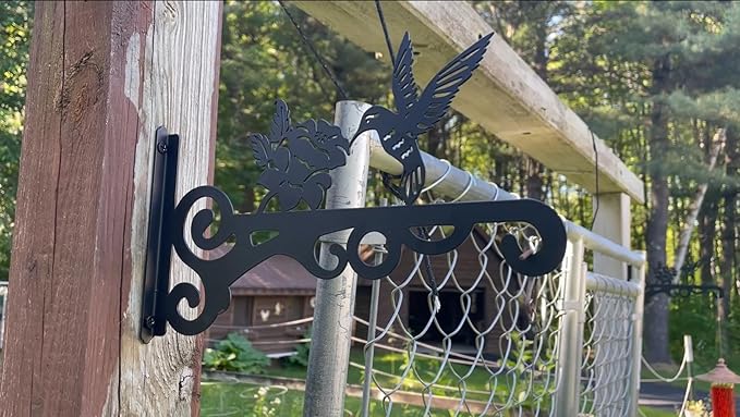 4-Pack 10 Inch Aesthetic Plant Hanger Indoor and Outdoor – Metal Hanging Plant Bracket with Hummingbird Pattern – Heavy Duty Plant Hooks for Hanging Flower Baskets, Bird Feeder, Wind Chime, Lantern
