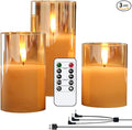 Rechargeable Candles Flickering with Remote, Rechargeable Flameless Candles with Timer, LED Candles Battery Operated with 3D Wick and Charging Cable for Valentine's Day Home Decor(Gold)