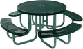 Heavy-Duty Portable Outdoor Picnic Table with Umbrella Hole, Punched Steel Commercial-Grade Patio Furniture Made in America (46" Round Top, Dark Green with Dark Green Frames)