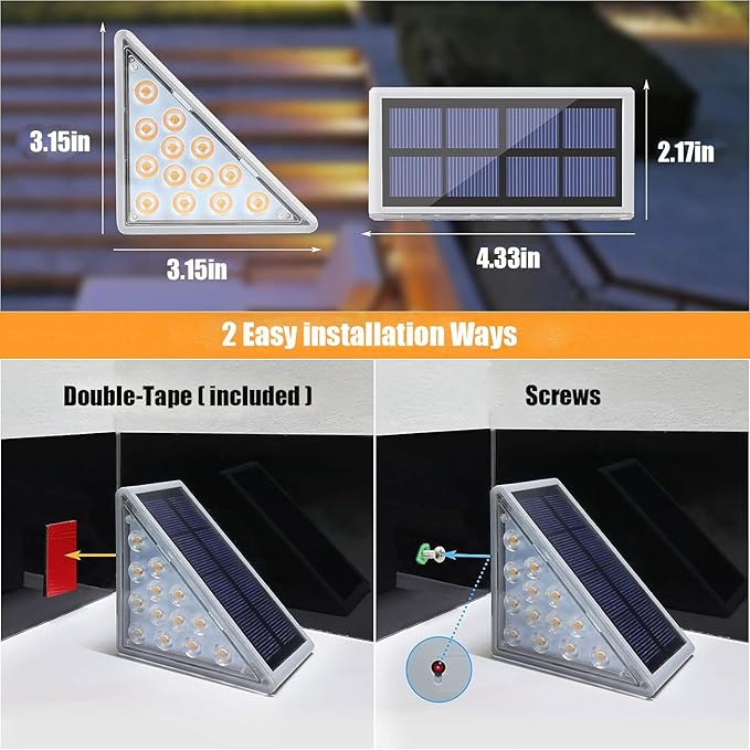 Solar Stair Lights Outdoor, 6 Pack Outdoor Solar Lights Waterproof IP67, Solar Step Lights for Outside, Patio, Decor, Yard, Garden, Front Door, Porch (Cool White)