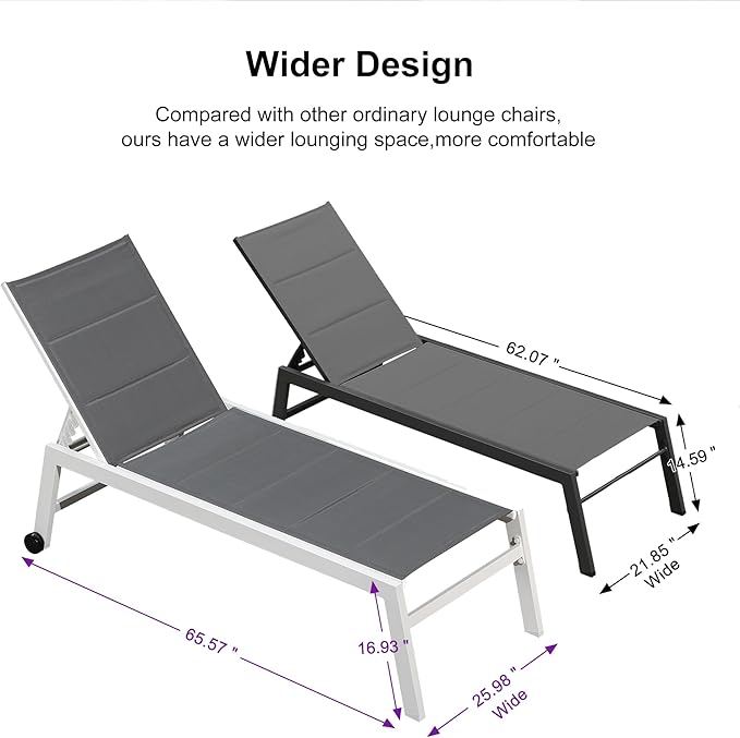 PURPLE LEAF Lounge Chair Pool Chaise Lounge Outdoor Grey 2 Sets