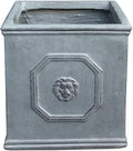 Kante Square Lion Head Concrete Planter, Classic English Style Plant Pot with Drainage Hole and Rubber Plug for Indoor Outdoor Garden Patio Home, 12.6"x12.6"x12.6" Gravel Gray