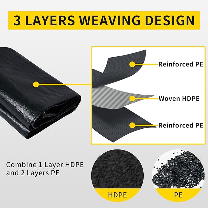 TEZONG Pond Liner,25x30Ft Pond Liners for Outdoor,28Mil PE Black Koi Fish Pond Liner,Reinforced Pond Underlayment for Water Garden,Waterfall,Fountain
