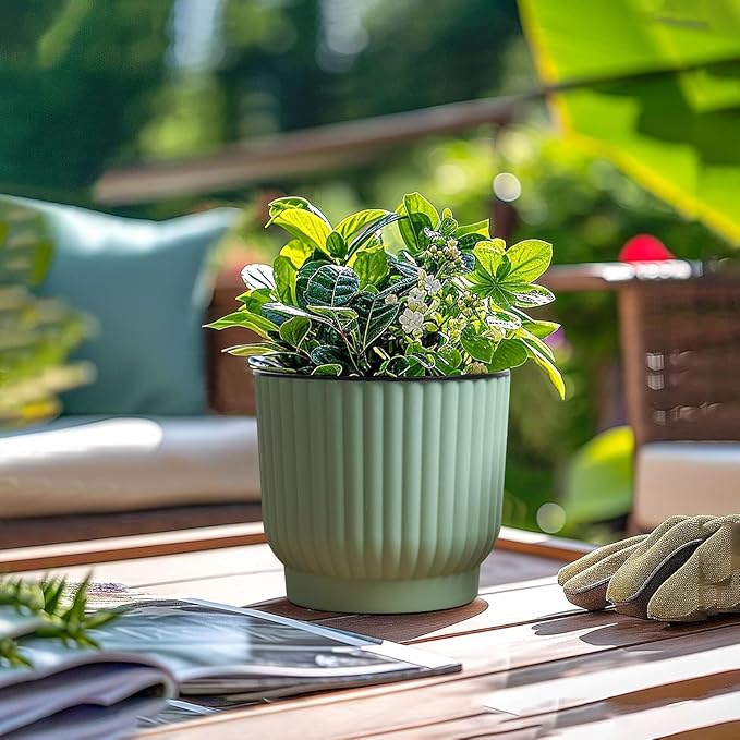 T4U 6 Inch Self Watering Pots for Indoor Plants, 6 Pack Planters for Indoor Plants, Durable Plastic Mint Green Pots for Indoor Plants, African Violets, Flower