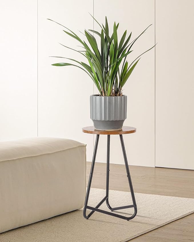 Indoor Plant Stand,Mid Century Wood Stand Plant Table,Modern Plant Stool for Outdoor,Metal Tall Holder for Flower Pots,Small Round Side End Table (Rustic Brown, 15 inch set of 2)