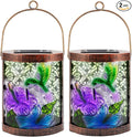 Starsoul 2 Pack Hanging Solar Lantern Outdoor Waterproof Glass Hummingbird Decorative Solar Lights for Outside Garden Yard Table Patio Decor