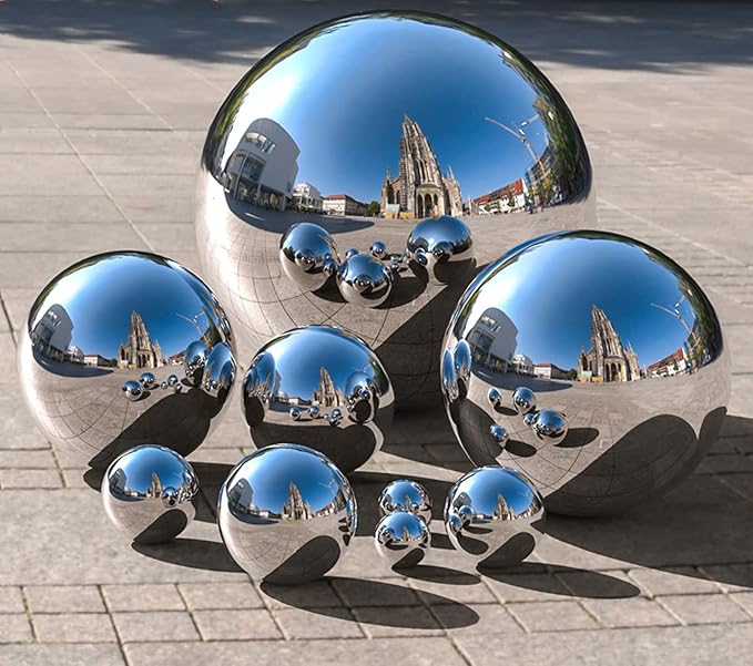 Nerien Gazing Ball, 3.9" Stainless Steel Garden Mirror Globe, Polished Ornament Sphere, Hollow Floating Reflective Hemisphere, for Home Outdoor Pond Housewarming Swimming Pool Decoration, Silver, 2pcs