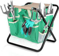 9 PCS All-in-one Garden Tools Set, Heavy Duty Cast-Aluminium Alloy Gardening Tools Kit with Folding Stool Seat&Detachable Canvas Tool Bag , Non-Slip Rubber Grip, Outdoor Hand Tools
