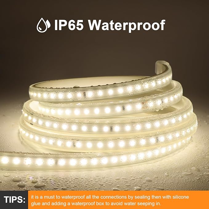 AIMENGTE Outdoor LED Strip Lights Waterproof, AC 110V, 1200LEDs, 4000k Plug in LED Rope Lights for Garden, Patio, Indoor Outdoor Decoration(32.8ft, Daylight)