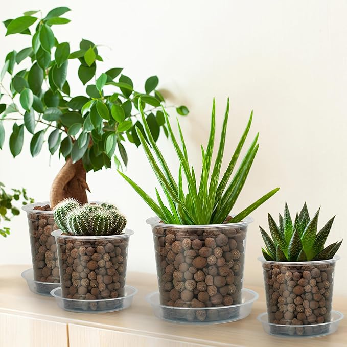 4/5/6/7 Inch Clear Nursery Pots for Plants with Sacuers 15 Pack, Plastic Flower Pots with Drainage Holes, Variety Pack Seedlings Garden Pot for Indoor Outdoor (6 inch)