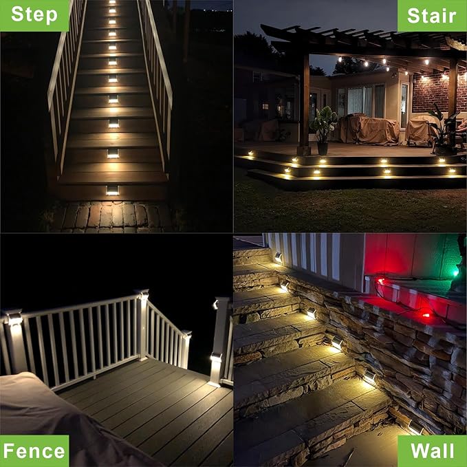 XLUX Solar Lights for Steps Decks Pathway Yard Stairs Fences, LED lamp, Rainproof, Black Metal Housing, 6 Pack