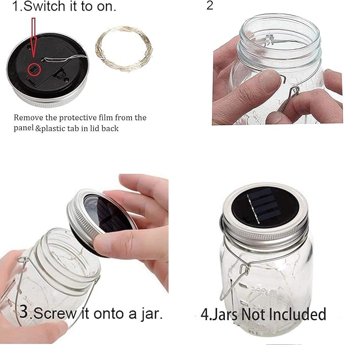 Mason Jar Solar Lights 10 Pack 30 LED Outdoor Solar Firefly Lights, Solar Fairy String Lids Lights,Waterproof Mason Solar Lights with Hangers for Regular Mouth Jars Christmas Gifts(Jars Not Included)
