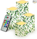 Ystardream Green Leaf Flameless Candles with Timer 4 PCS Led Candle Battery Operated Fake Candle for Indoor Outdoor,Virthdays,Christmas,Thanksgiving,Valentine's Day