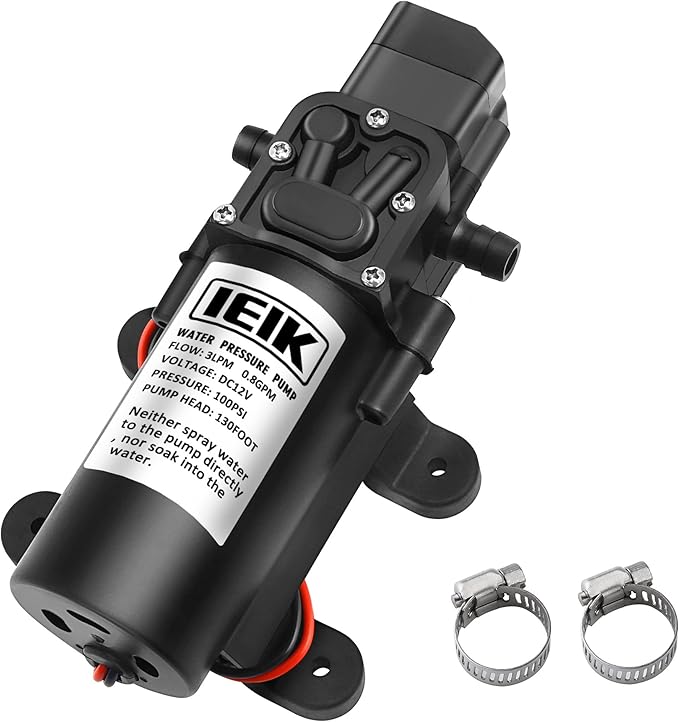 12 Volt Diaphragm Pump 3LPM 0.8 GPM 100PSI Self Priming Sprayer Pump 12V DC Fresh Water Pump Water Pressure Switch for RV Camper Marine Boat Lawn (30W)