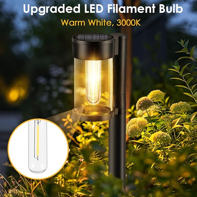 Solar Pathway Lights Outdoor, 10 Pack Metal & Glass Solar Lights Outdoor Waterproof Landscape Path Lights Solar Lights for Outside Yard Lawn Walkway Driveway Garden Decor