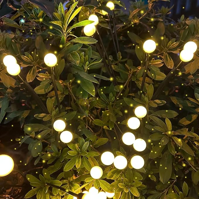 2025 Solar Lights Outdoor Waterproof, 4 Pack Solar Garden Lights, Solar Firefly Lights Outdoor Waterproof, Solar Twinkle Swaying Fairy Light for Pathway Yard Garden Christmas Decorations (Warm White)