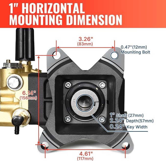 YAMATIC Horizontal Triplex Plunger Pressure Washer Pump 1" Shaft 4400 PSI 4.5 GPM, Replacement for Simpson AAA 90034, 90039,90038, Honda GX340, GX390, GX270 for Industrial Gas Powered Washers