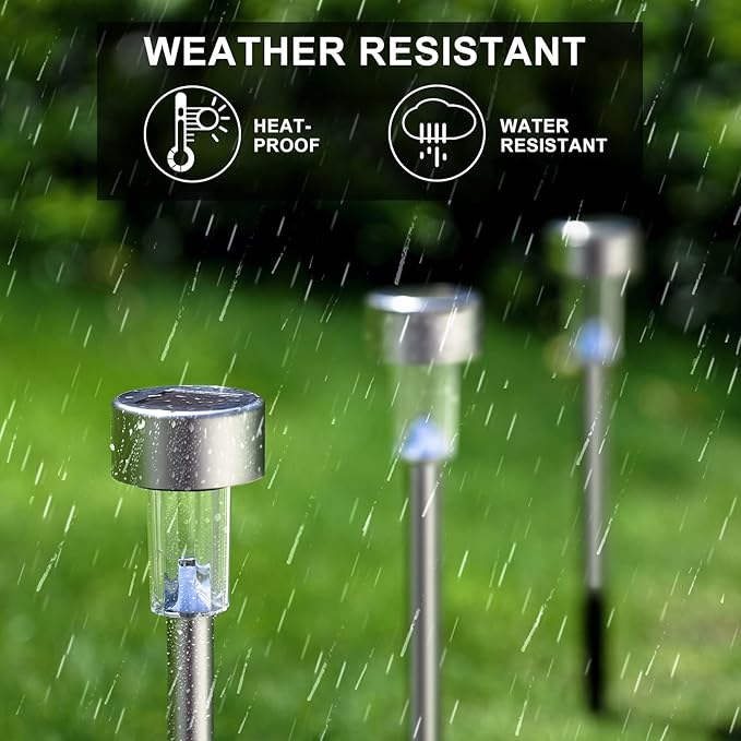Solar Lights Outdoor Waterproof, Stainless Steel LED Landscape Lighting Outdoor Solar Lights for Outside Solar Garden Lights for Pathway, Walkway, Patio, Yard, Lawn - 12 Pack ( Cold White )