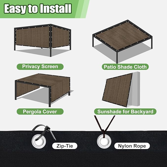 Outdoor 90% Sun Shade Cloth with Grommets, 10 X 21 FT Pergola Shade Cover for Garden Patio Carport Kennel Swimming Pool, Mocha (We Make Custom Size)