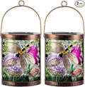 Starsoul 2 Pack Hanging Solar Lantern Outdoor Waterproof Glass Dragonfly Decorative Solar Lights for Outside Garden Yard Table Patio Decor