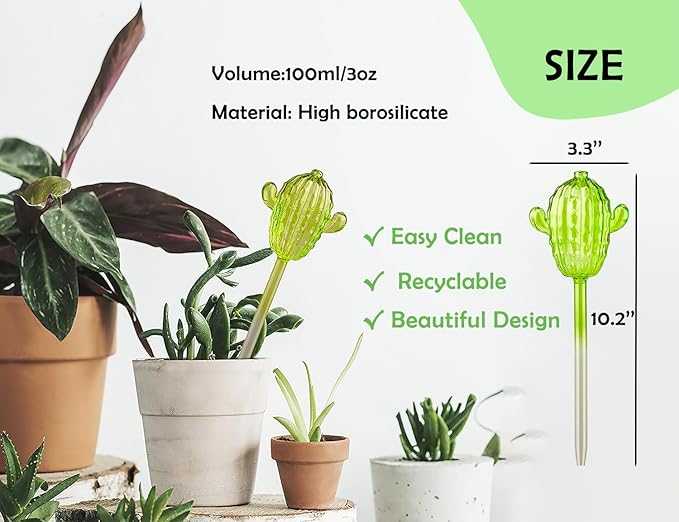 Adabocute Glass Plant Watering Globes, Cactus Self Watering Globes, Cacti Self Watering Planter Insert, Plant Watering Devices, Automatic Plant Waterer Indoor, Watering Bulbs, 3 Pack