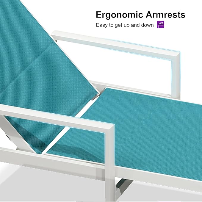 PURPLE LEAF Outdoor Chaise Lounge Adjustable Sunbathing Recliner with Armrest Blue 2 Sets