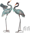 YEAHOME Garden Decor Outdoor Statues, 38"/36" Large Metal Heron Standing Yard Art, Blue Crane Lawn Sculptures Garden Decor for Outside Patio Porch Backyard, Set of 2