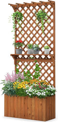Quictent Raised Garden Bed Wood Planter Box with Lattice Trellis for Vine Climbing Plants Flower Free-Standing, for Patio Garden Indoor Outdoor 29x12x70 in