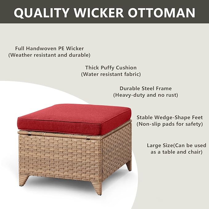 Outdoor Wicker Patio Furniture Set - 6 Piece Rattan Patio Conversation Set with 2 Rocking Swivel Chairs,2 Ottomans,1 Loveseat and 1 Coffee Table for Porch Deck Backyard Garden(Yellow/Red)