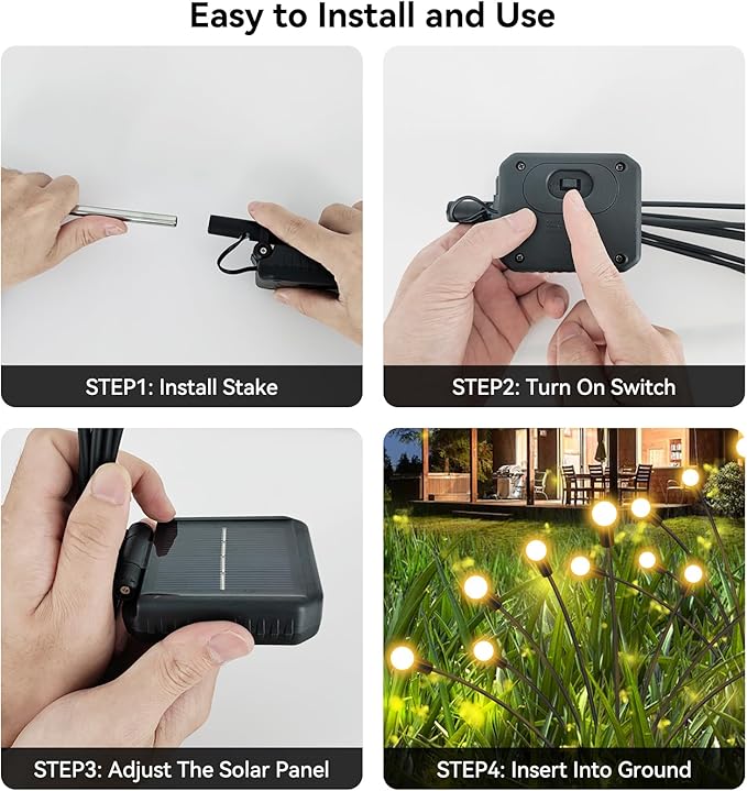 Solar Garden Lights Outdoor Waterproof, 2 Pack 16 LED Decorative Solar Swaying Lights, Solar Firefly Lights Outdoor Garden Decor Lights for Garden Gifts for Pathway Party Christmas, Warm White