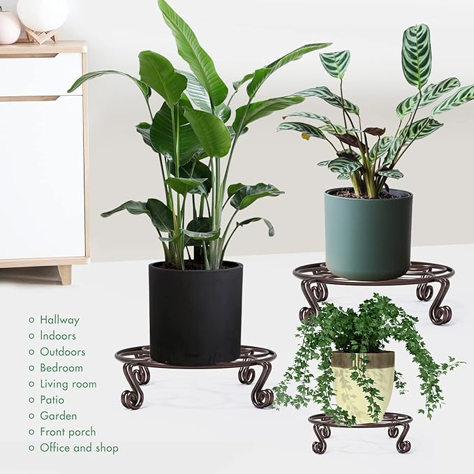Yimobra 2 Pack Plant Stand for Flower Pot Heavy Duty Potted Holder Indoor Outdoor Metal Rustproof Iron Garden Container Round Supports Rack for Planter Bronze, Brown,11.8 Inches