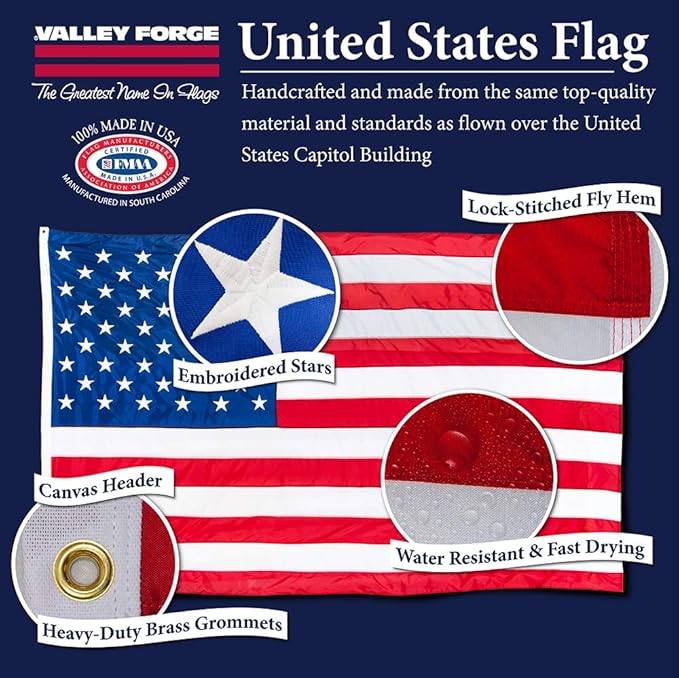 American Flag - 100% Made in the USA - 4' x 6' ft - Perma-Nyl Sewn Nylon with Grommets - Durable, and Patriotic - For Gardens, Homes, Patios and Cars – By Valley Forge Flag