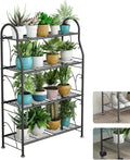 4 Tier Metal Plant Stand with wheels rack, Heavy Duty Metal Plant Shelf for Indoor/Outdoor Living Room, Balcony, Garden, Black