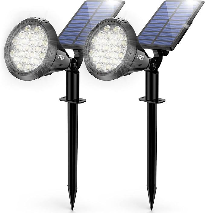 Solar Spot Lights Outdoor, 21 LEDs Solar Outdoor Lights Auto On/Off with 3 Modes, IP67 Waterproof Solar Yard Spotlight Landscape Lighting Garden Wall Lights, 2-in-1 Solar Powered Lights, 2Pack