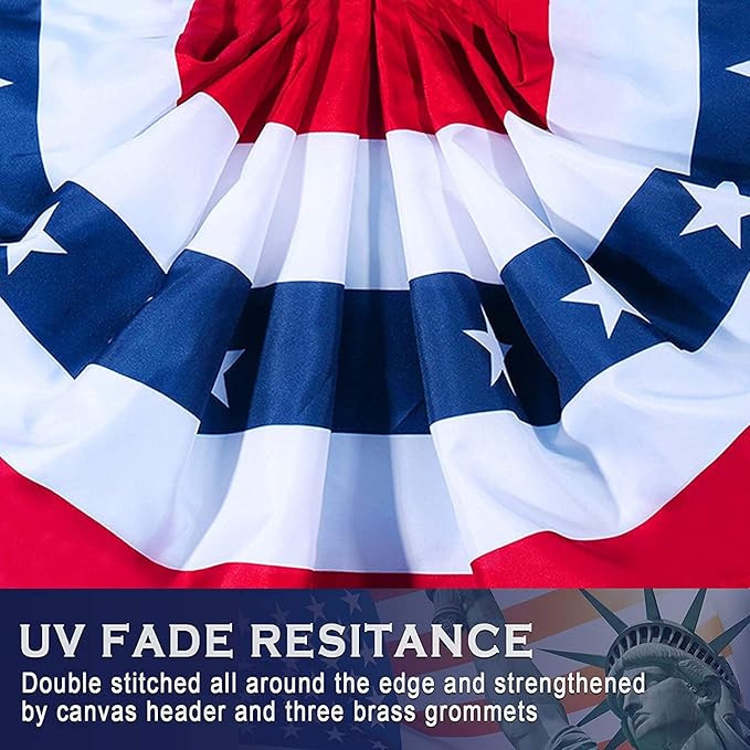 USA Pleated Fan Flag American US Bunting Flag Patriotic Half Fan Banner Flag with Canvas Header and Brass Grommets for 4th of July Memorial Day Indoor Outdoor Decoration (5, 2x4 Feet)