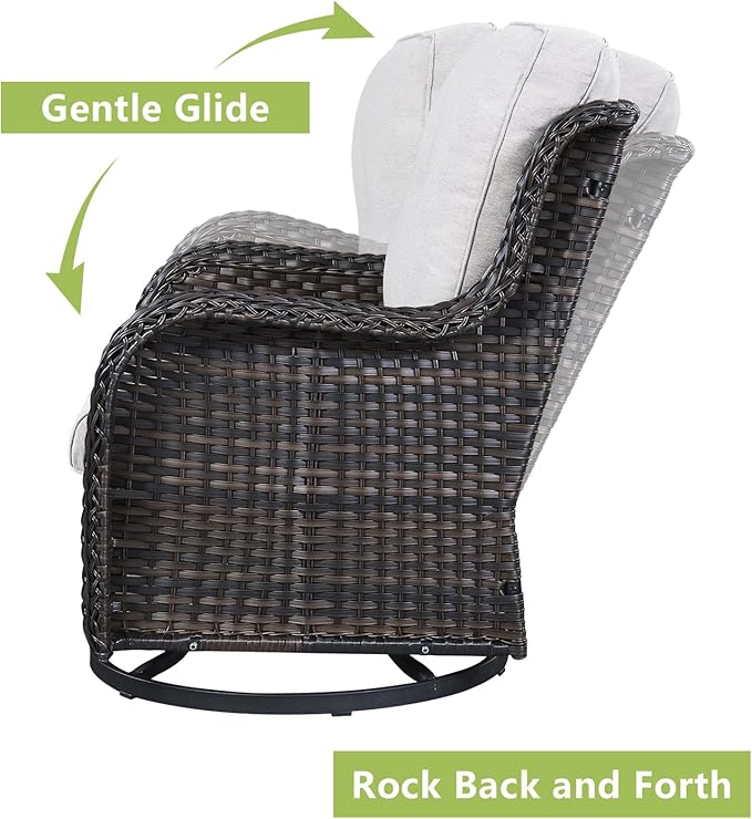 Outdoor Wicker Patio Furniture Set - 5 Pieces Rattan Patio Conversation Set with 2 Rocking Swivel Chairs,2 Ottomans and 1 Side Table for Porch Deck Backyard Garden(Brown/Beige)