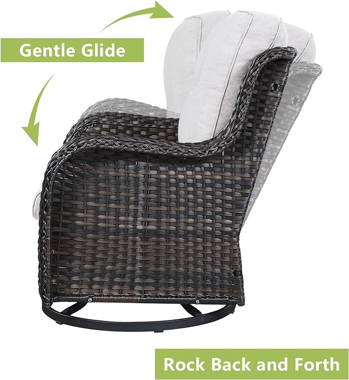 Outdoor Wicker Patio Furniture Set - 6 Piece Rattan Patio Conversation Set with 2 Rocking Swivel Chairs,2 Ottomans,1 Sofa and 1 Coffee Table for Porch Deck Backyard Garden(Brown/Beige)