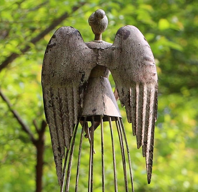 Morning View Metal Angel Statue Decor for Garden Yard Art Outdoor Standing Large Angel Decorations with Star Antique Patio Patio Lawn Holiday Christmas 26 Inches Tall