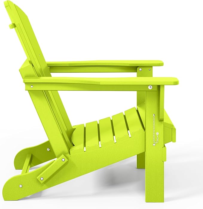 WO Home Furniture Adirondack Chairs Table Set of 3 PCS Outdoor Folding Chairs Side End Table Weather/UV Resistant for Lawn, Garden, Bon Fire, Balcony (Lime)