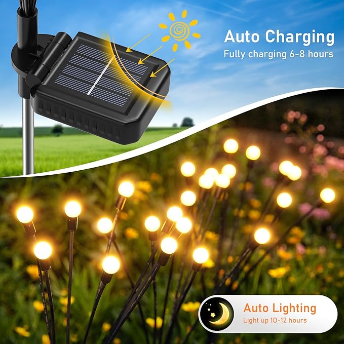 8 Pack Solar Garden Lights, KELME 64 LED Upgraded Firefly Garden Lights Solar Outdoor, Bright High Flexible Swaying Outdoor Solar Lights for Outside Yard Garden Christmas Decorations Gifts, Warm White